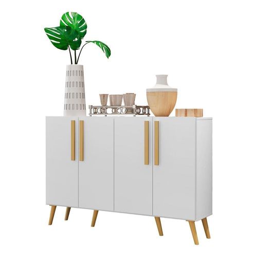 Aparador Buffet 4 Portas Retrô Viena V3606 Branco/Natural