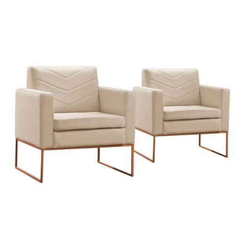Conjunto - 2 Poltronas Apolo Luxo Base Bronze Castellar Veludo Bege Claro