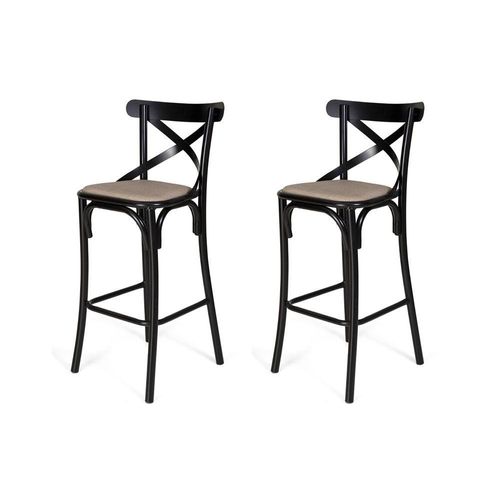 Kit 2 Banquetas Katrina Premium Bar Cozinha Balcão Em Aço Preto Assento Bege