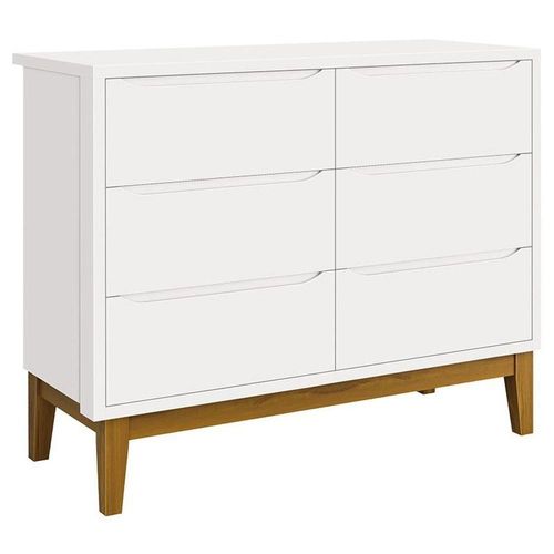 Cômoda Infantil 6 Gavetas Classic Branco Acetinado Com Pés Madeira - Reller