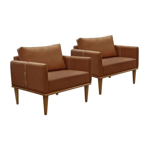Conjunto - 2 Poltronas Milla Luxo Madeira Maciça Castellar Corino Caramelo