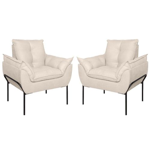 Kit 2 Poltronas Luxo Base Reforçada Metal Preto Bege