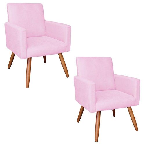 Kit 02 Poltronas Larissa Suede Pés Palito de Madeira- DRossi
