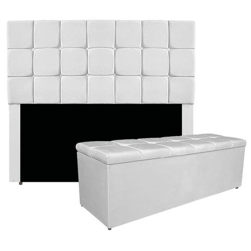 Kit Cabeceira E Calçadeira Manchester 140 Cm Casal Suede Cor Branco