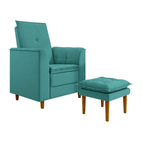 Poltrona Decorativa Amamentação Reforçada E Puff Luly Suede azul Turquesa