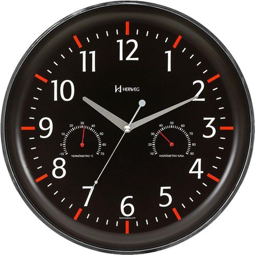 Relógio Parede 35cm Preto Termômetro Higrômetro Herweg 6812