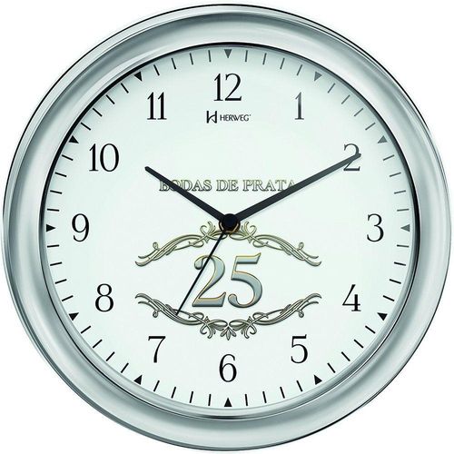 Relógio De Parede Bodas De Prata 28cm Herweg 6636 Prata