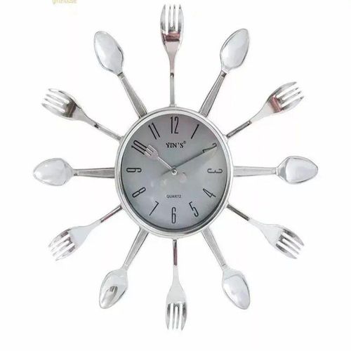 Relogio Parede Cozinha Talheres Estilo Retro Decorativo Branco Moderno Colher Garfo Elegante