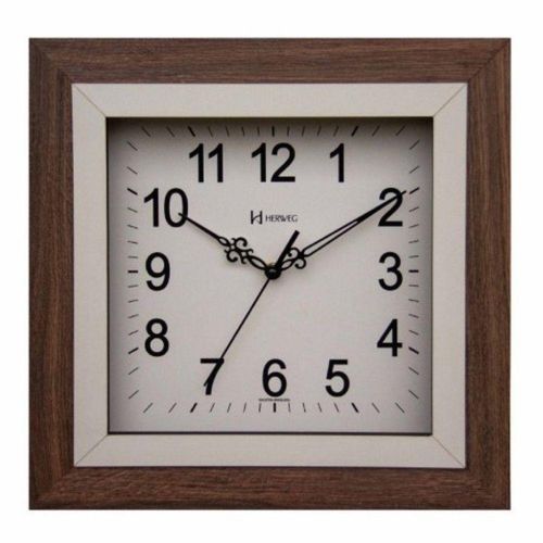 Relógio De Parede Quadrado Silencioso Madeira 660096 Cor Do Fundo Branco