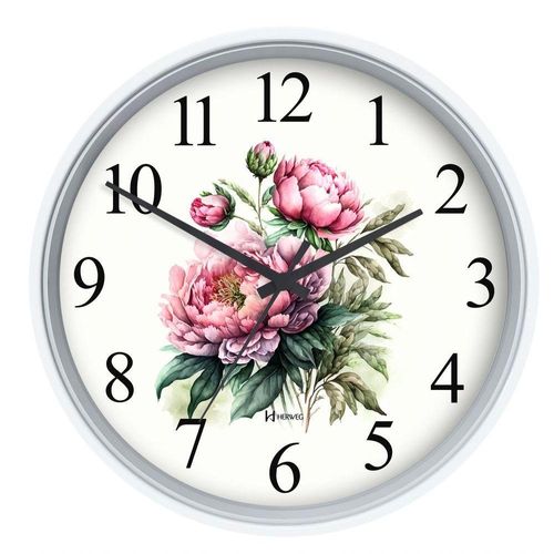 Relógio Parede Herweg Quartz 22cm Nacional 660126 Flores Branco - Branco