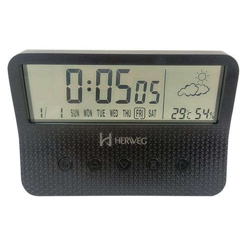 Relógio Despertador Herweg Digital Mini Estação Tempo 2986 Preto - Preto