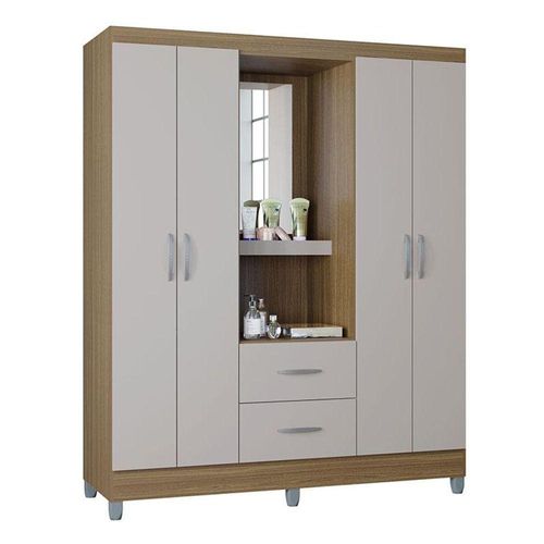 Guarda Roupa Solteiro Cordoba 4 Portas Castanho Off White - Poquema