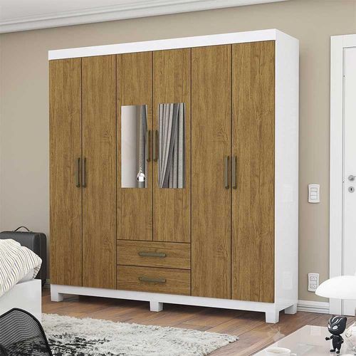 Guarda Roupa Casal A22 6 Portas 2 Gavetas Carioca Móveis Branco Cinamomo