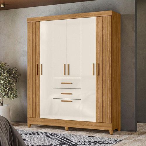 Guarda Roupa Solteiro Ambiente Malta 7 Portas Freijó Off White - Moval