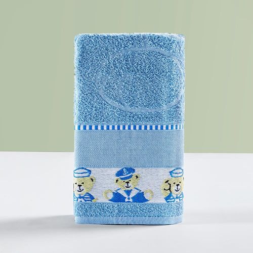 Toalha Infantil Happy World 1,15m x 75cm Tecido 100% Algodão Macio - Urso Marinheiro Azul