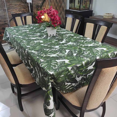 Toalha De Mesa Térmica Impermeável 1,50m x 3,00m Para Mesa 8 a 10 Cadeiras - Floral Verde