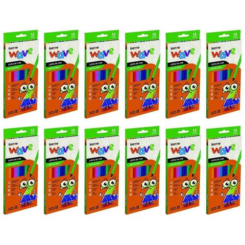 Kit C- 12 Lápis De Cor Wave Reciclado Bazze - 12 Cores