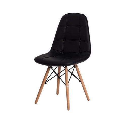 Cadeira Charles Eames Botonê Preta Base Madeira Preto
