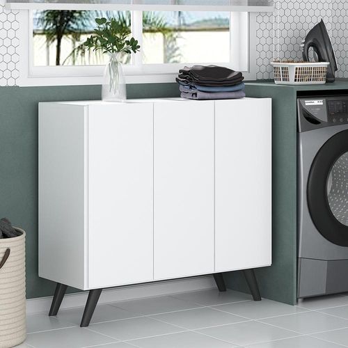 Armário Lavanderia 90cm Mp5033 Branco/Preto