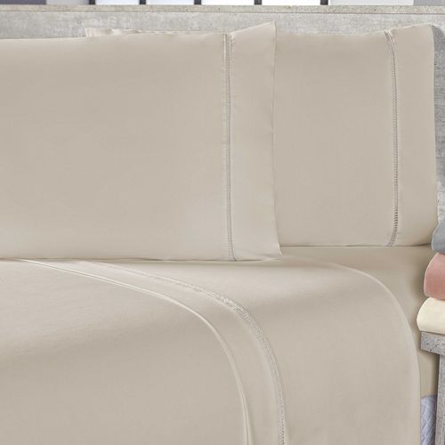 Jogo de Cama Lençol Sofist Ponto Palito 400 Fios Toque Macio Solteiro 02 Peças - Bege
