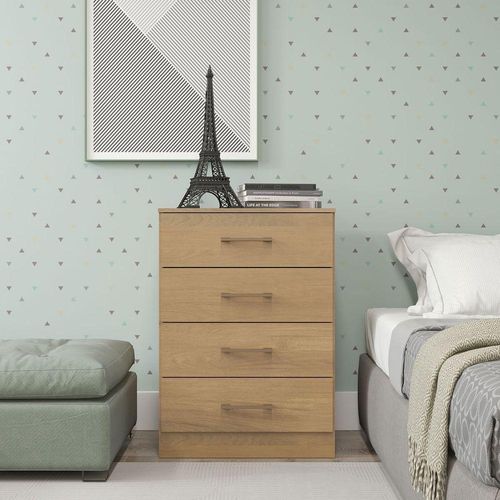 Cômoda Para Quarto 4 Gavetas 93cm Menu Móveis Carvalho