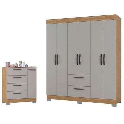 Cômoda 1 Porta 4 Gavetas E Guarda Roupa 6 Portas