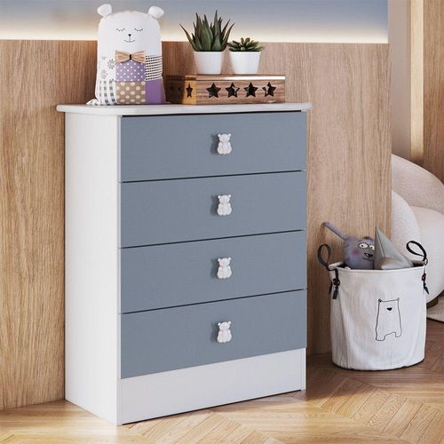 Cômoda Infantil Ursinho Com 4 Gavetas Percasa Azul