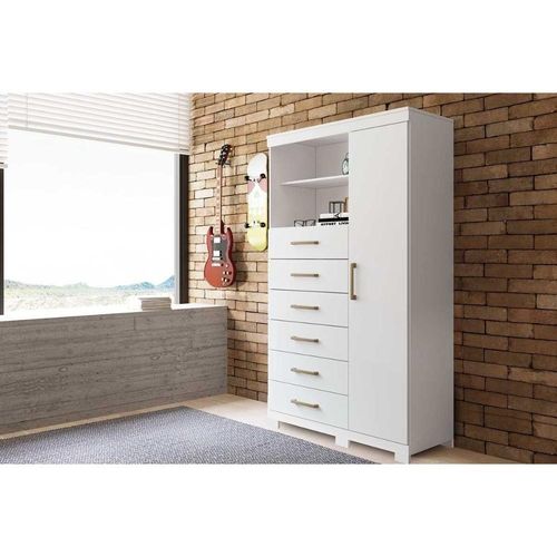 Cômoda Marabá 1.6 Gavetas em MDF com Puxadores Branco para Quarto