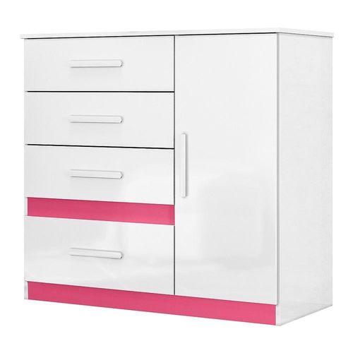 Cômoda Sapateira Vênus 4 Gavetas em MDF com Puxador em Mdf Branco-rosa