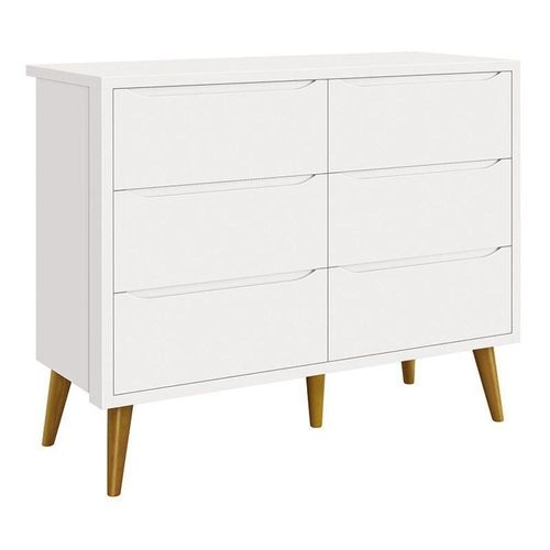 Cômoda Infantil Theo 6 Gavetas MDF Puxador Embutido Branco Fosco