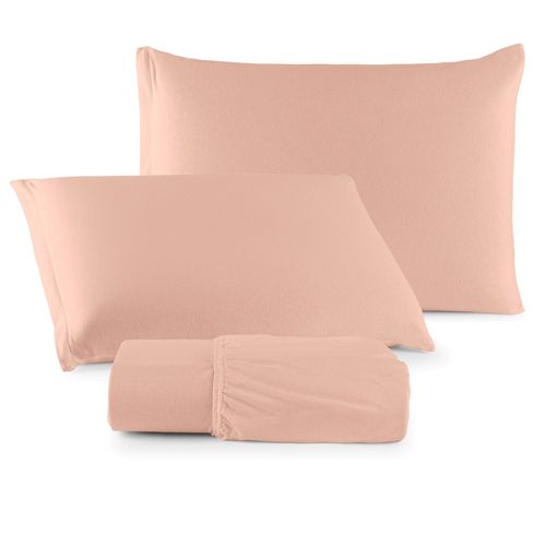 Jogo de Lençol Minimal Casal 3 Peças Malha 100% Algodão Liso - Salmão