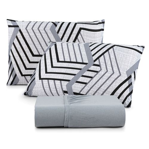 Jogo de Lençol Luar Queen 3 Peças Malha 100% Algodão Estampado - Cinza Geométrico