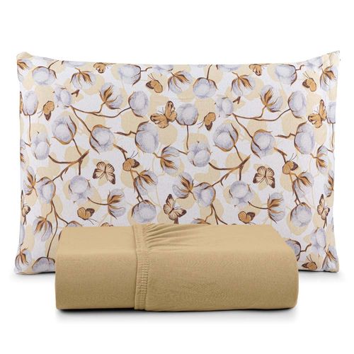 Jogo de Lençol Luar Solteiro 2 Peças Malha 100% Algodão Estampado - Mostarda Cotton
