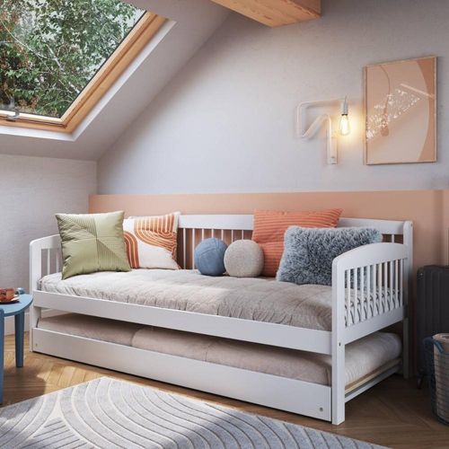 Sofá-cama Com Cama Auxiliar De Madeira Maciça Para Colchão 78x188cm Multimóveis Cr35275 Branco