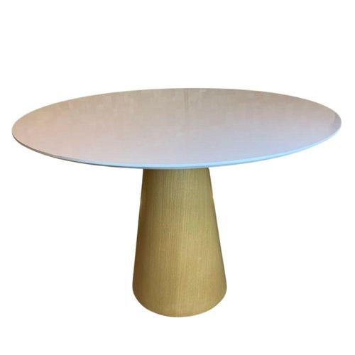Mesa Cone 90cm Base Madeira Natural Freijó Claro Tampo Branco