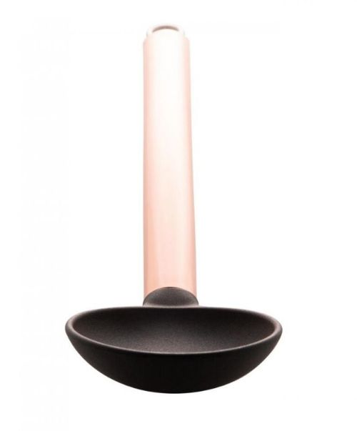 Colher de Arroz Nylon Preta Cabo De Aço Inox Rose Gold 34cm