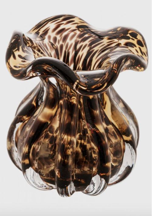 Vaso De Vidro Italy Marrom Preto 11,5x13cm - Lyor