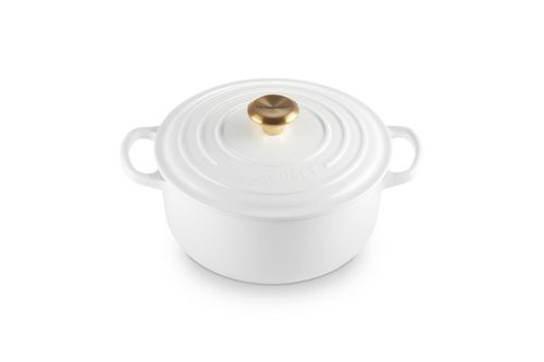 PANELA LE CREUSET REDONDA SIGNATURE PUXADOR DOURADO EM FERRO FUNDIDO 16CM BRANCO 21177160101441
