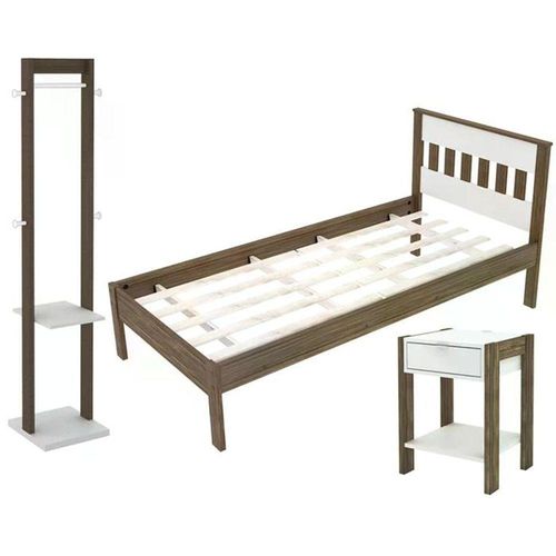 Quarto Solteiro 3 Peças Cm8006 Az1016 Az1019 Qt4 Nogal Branco Tecno Mobili Nogal Branco
