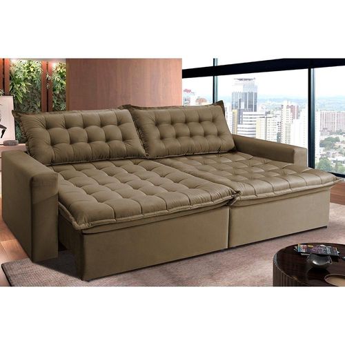 Sofá Retrátil Reclinável E Cama 2,75m Cama Inbox Suede Velusoft Castor
