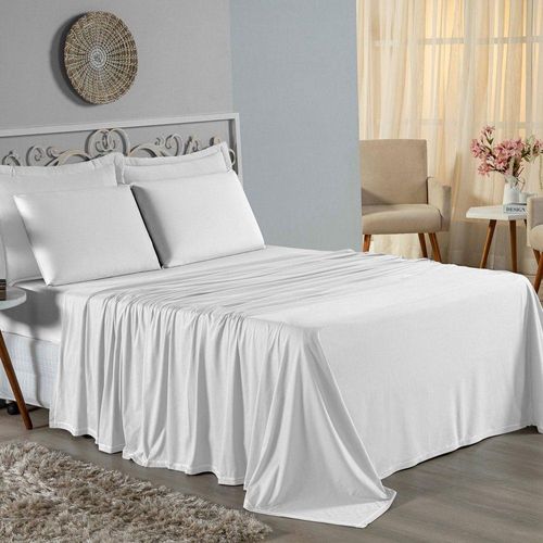 Jogo De Cama Queen Nobre 4 Peças Lençol Com Elástico De 30cm De Altura Malha 100 Algodão - Branco