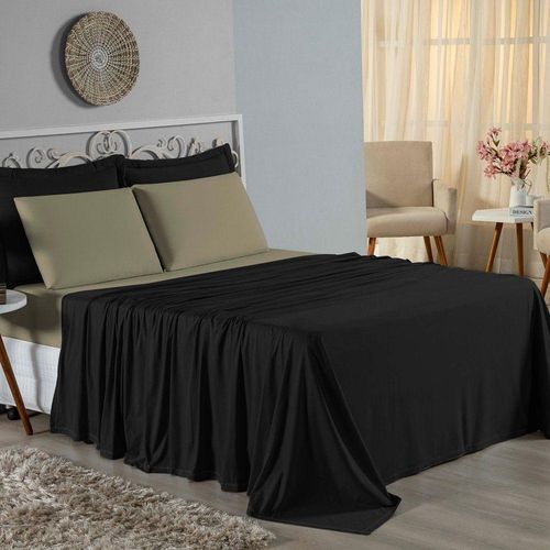 Jogo  Cama Queen Nobre 4 Peças Lençol  Elástico  30cm  Altura  100 Algodão  Preto  Avelã