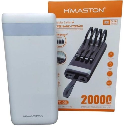 Carregador Power Bank Com Luz Led Turbo 20.000mah YD-06 H´maston Branco