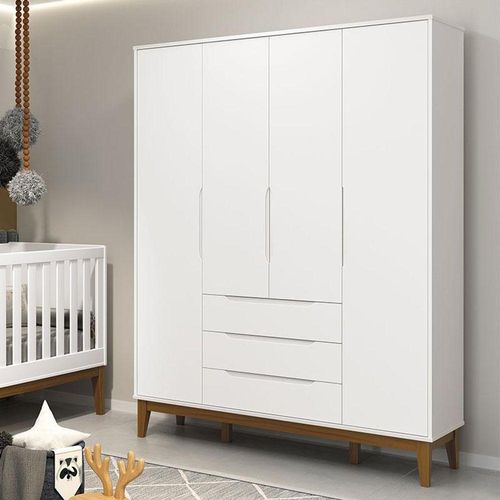 Guarda Roupa Infantil Classic Elfe Branco Acetinado Amadeirado - Reller
