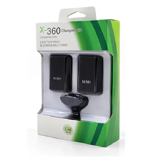 Kit 2 Baterias Para Controle Xbox 360 Com Cabo Carregador USB Preto