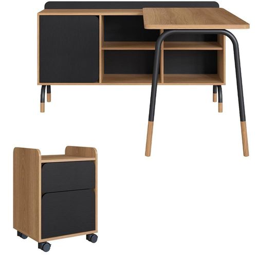 Conjunto Escritório Mesa L Gaveteiro 28004x27998 Hanover Nero Artesano Hanover Nero