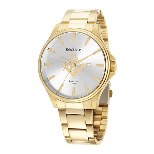 Relógio Seculus Masculino Ref:44116gpsvda1 Maçonaria Dourado