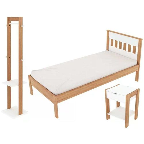 Quarto Solteiro 3 Peças Cm8006 Az1016 Az1019 Qt4 Amendoa Branco Tecno Mobili Amendoa Branco