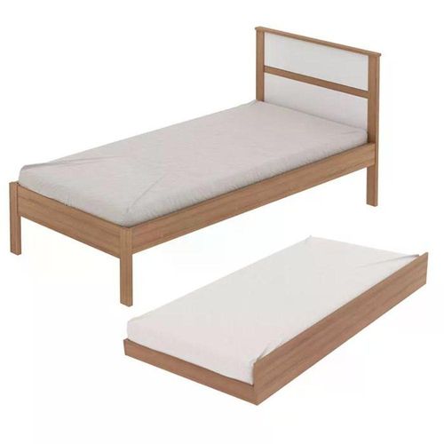 Cama Solteiro Com Auxiliar Cm8004 Cm8008 Qt7 Amendoa Branco Tecno Mobili Amendoa Branco