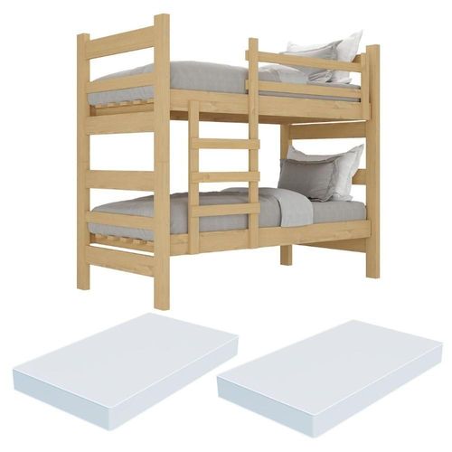 Beliche Madeira Maciça - Vira 2 Camas - Com Colchões Inclusos Dubai Multimóveis VCR4158 - Natural